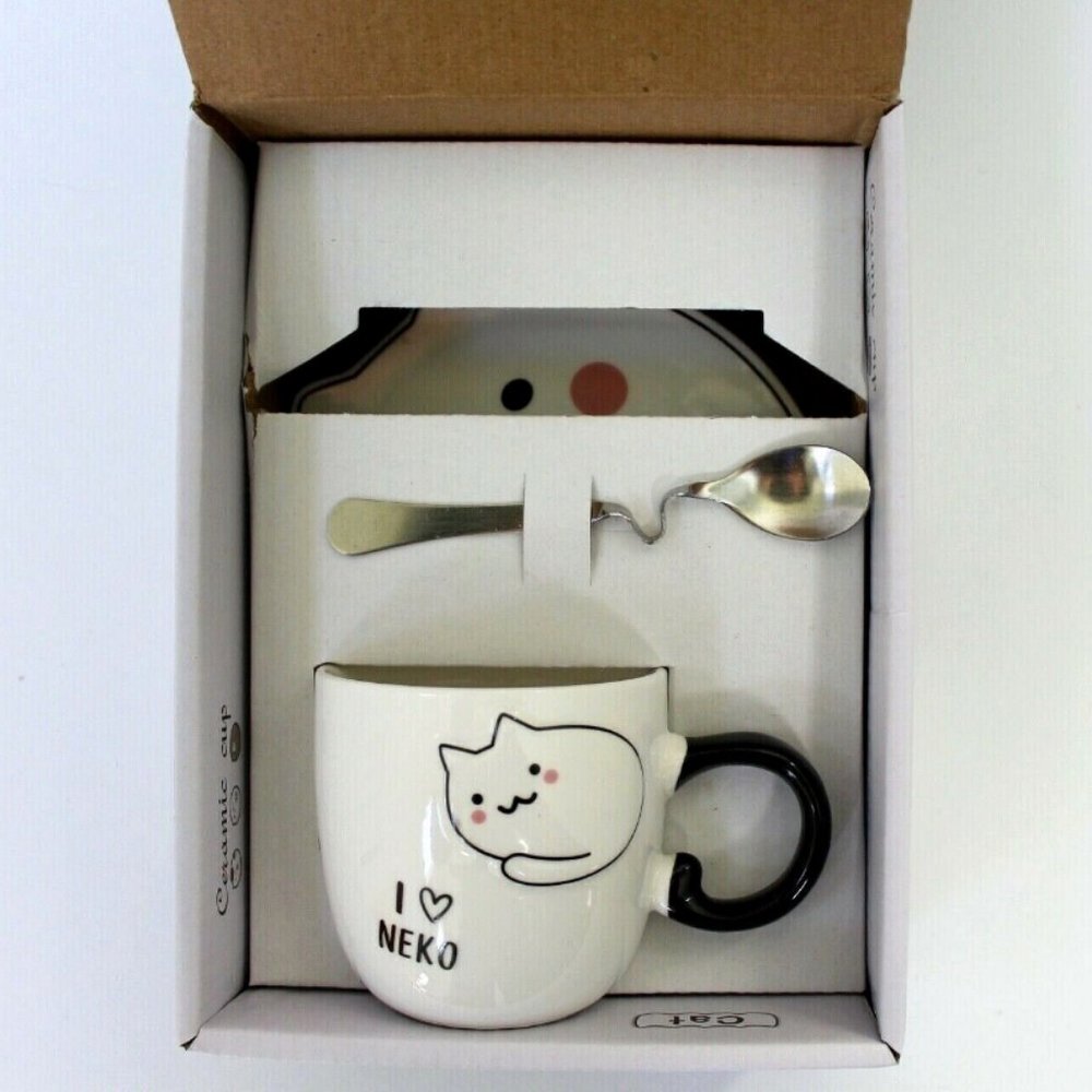 My Favorite Fashion Style 3-Pc Ceramic Cat Tea Coffee Cup, Saucer and Spoon Set